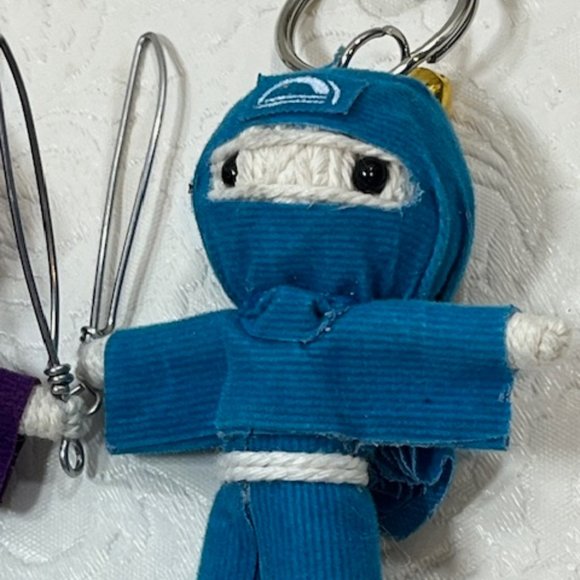 TWO Ninja String Doll Keychain Toys w/Swords Royal Blue/Blue 2.5" x 3" NEW - Picture 6 of 11